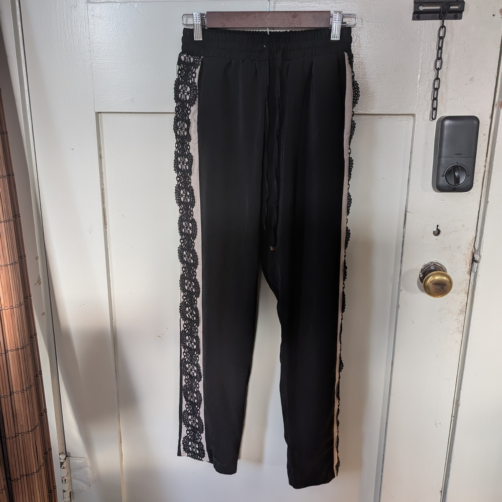 Traf Black Pants with Lace Trim